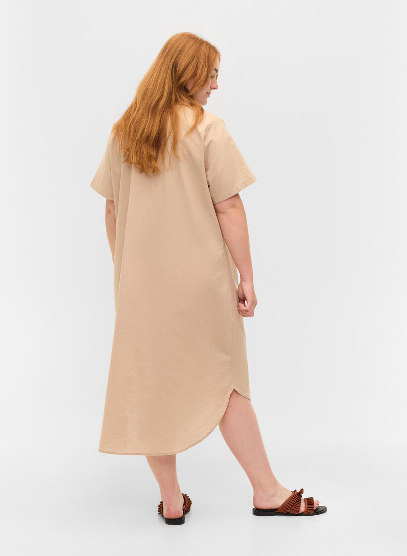 Lange katoenen blouse met korte mouwen, Humus, Model image number 1