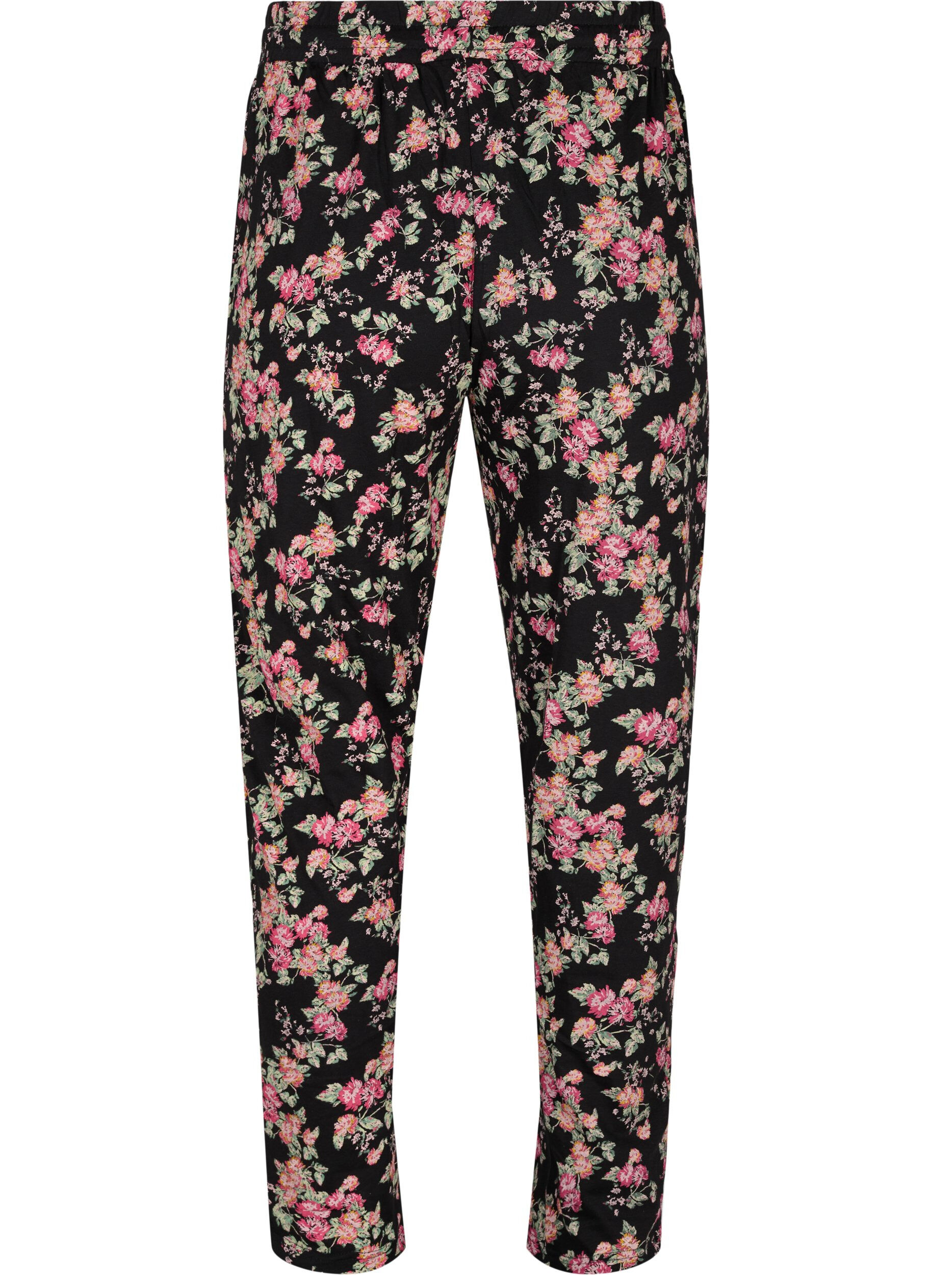 Zizzi Katoenen pyjama broek , Black Pink Oran Flow, Packshot image number 1