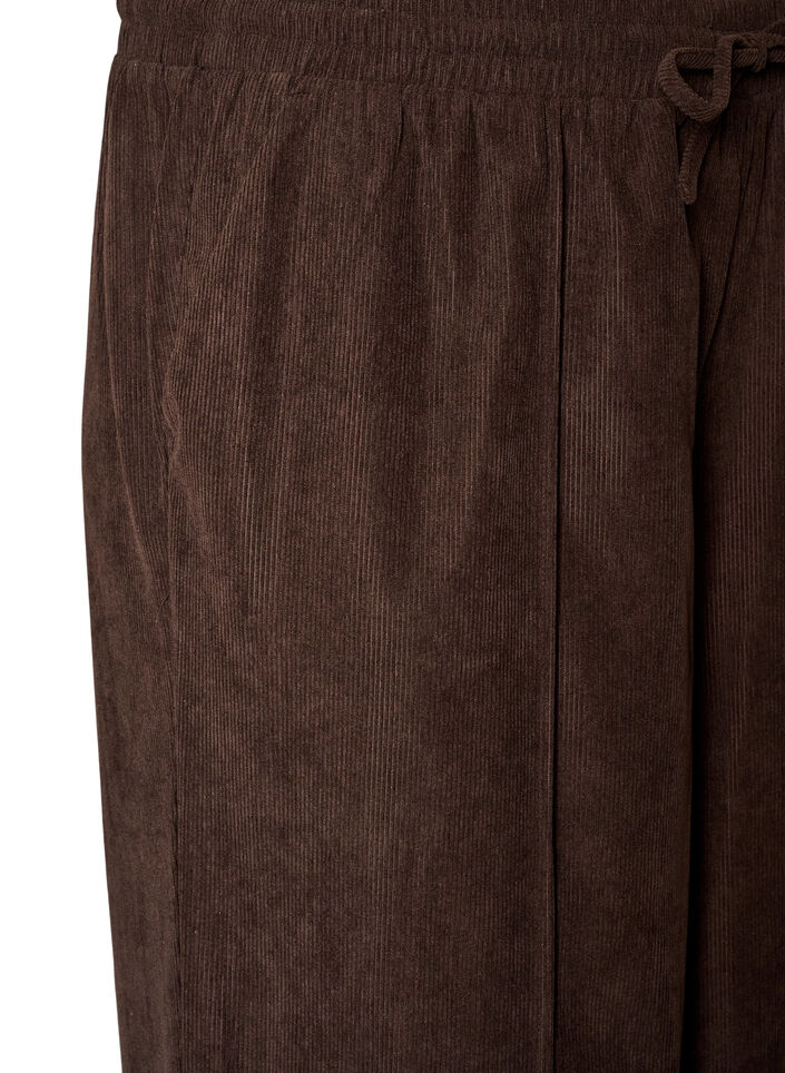 Corduroy broek met wijde pijpen en een hoge taille, Bruin, Packshot image number 2