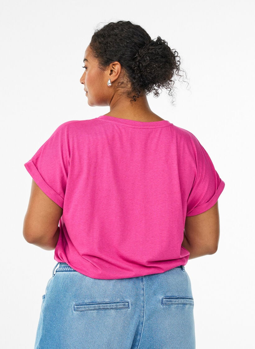T-shirt met korte mouwen van katoenmix, Roze, Model image number 2