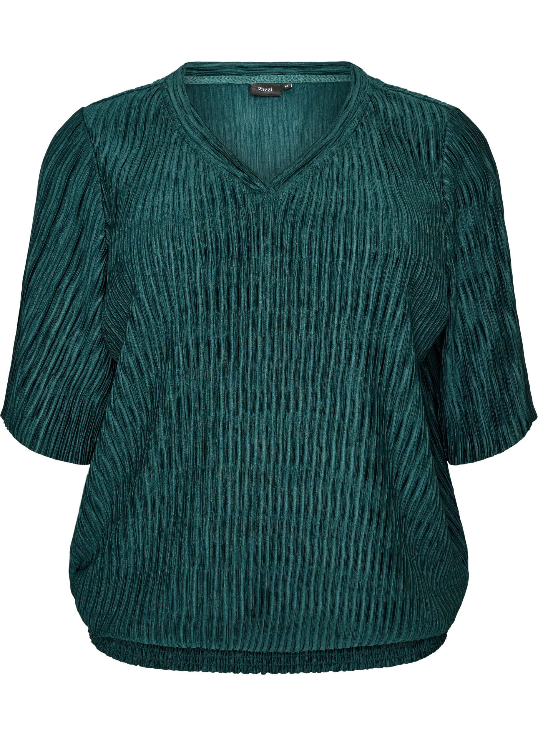 ZizziBlouse met golvende textuur en ballonvorm, Groen, Packshot image number 0