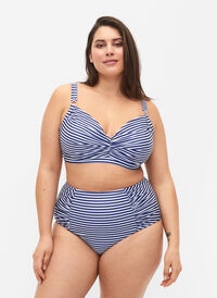 Gestreept bikinibroekje met hoge taille, Blue Striped, Model