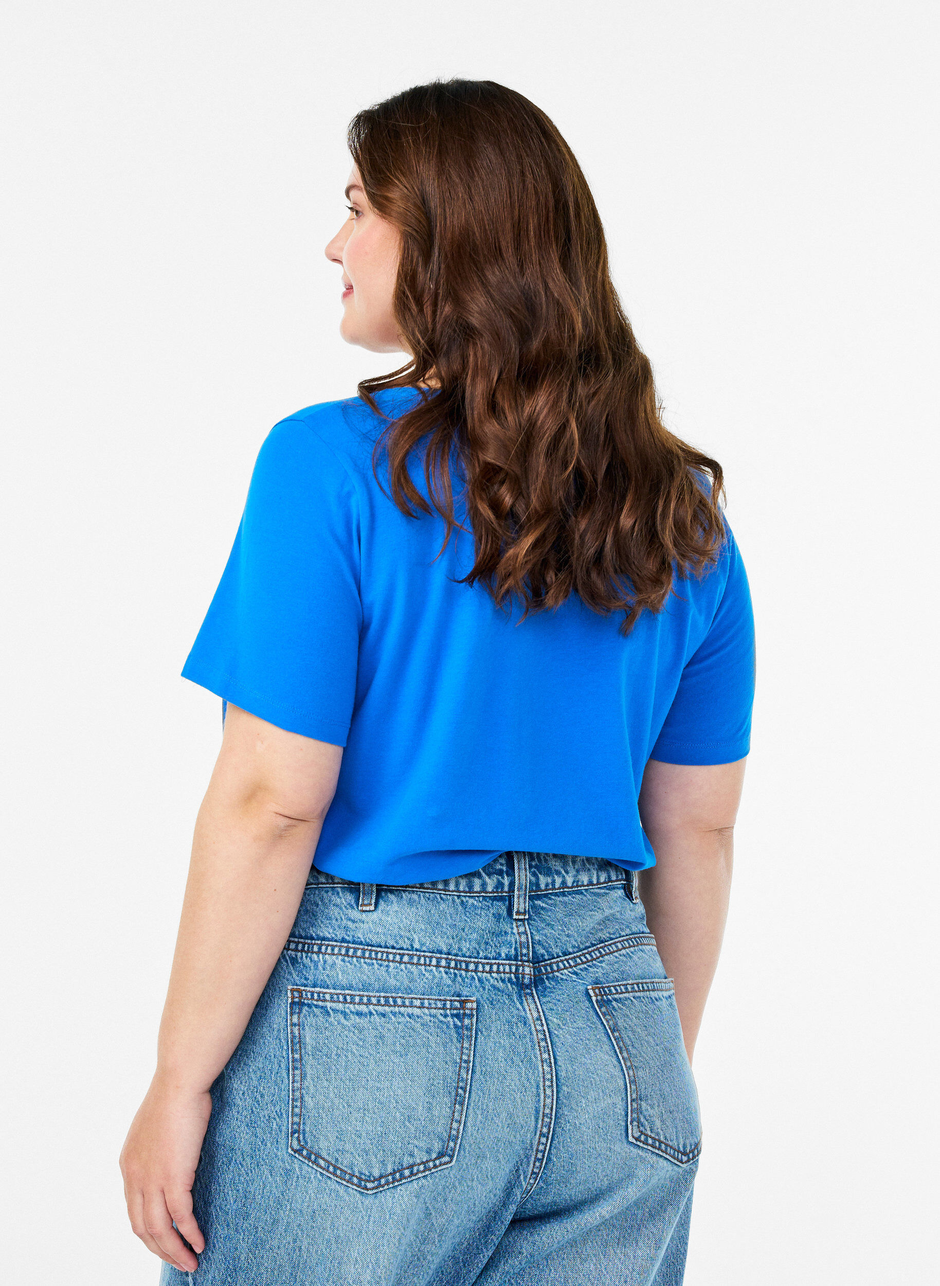 ZizziEffen basic katoenen T-shirt, Blauw, Model image number 2