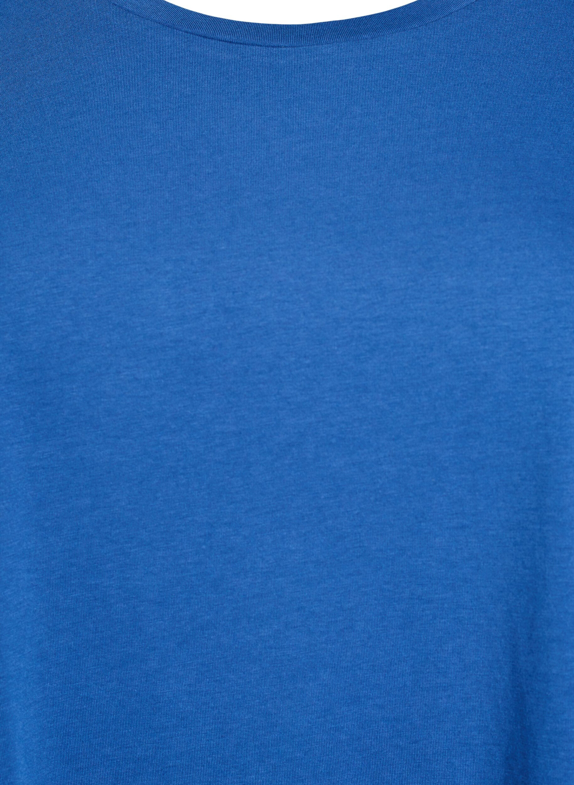 Zizzi T-shirt met korte mouwen van katoenmix, Blauw, Packshot image number 2