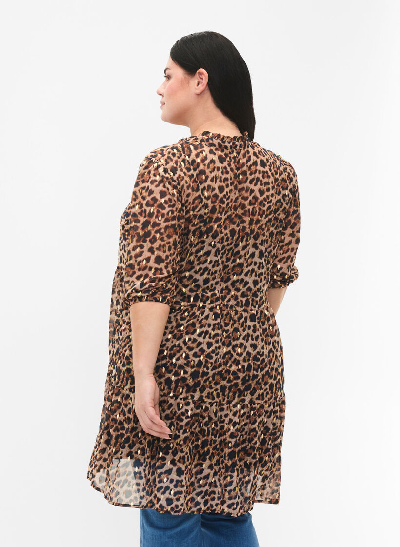 Tuniek met bloemenprint en lurex, Leopard AOP, Model image number 1