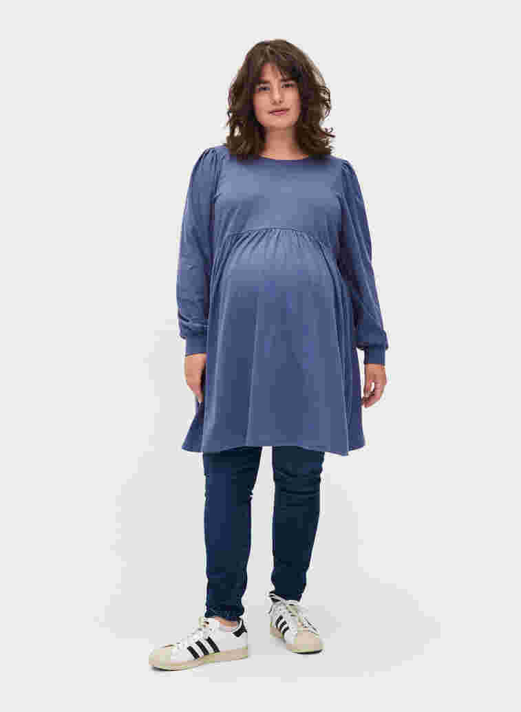 Zwangerschapstuniek met pofmouwen, Nightshadow Blue, Model image number 2