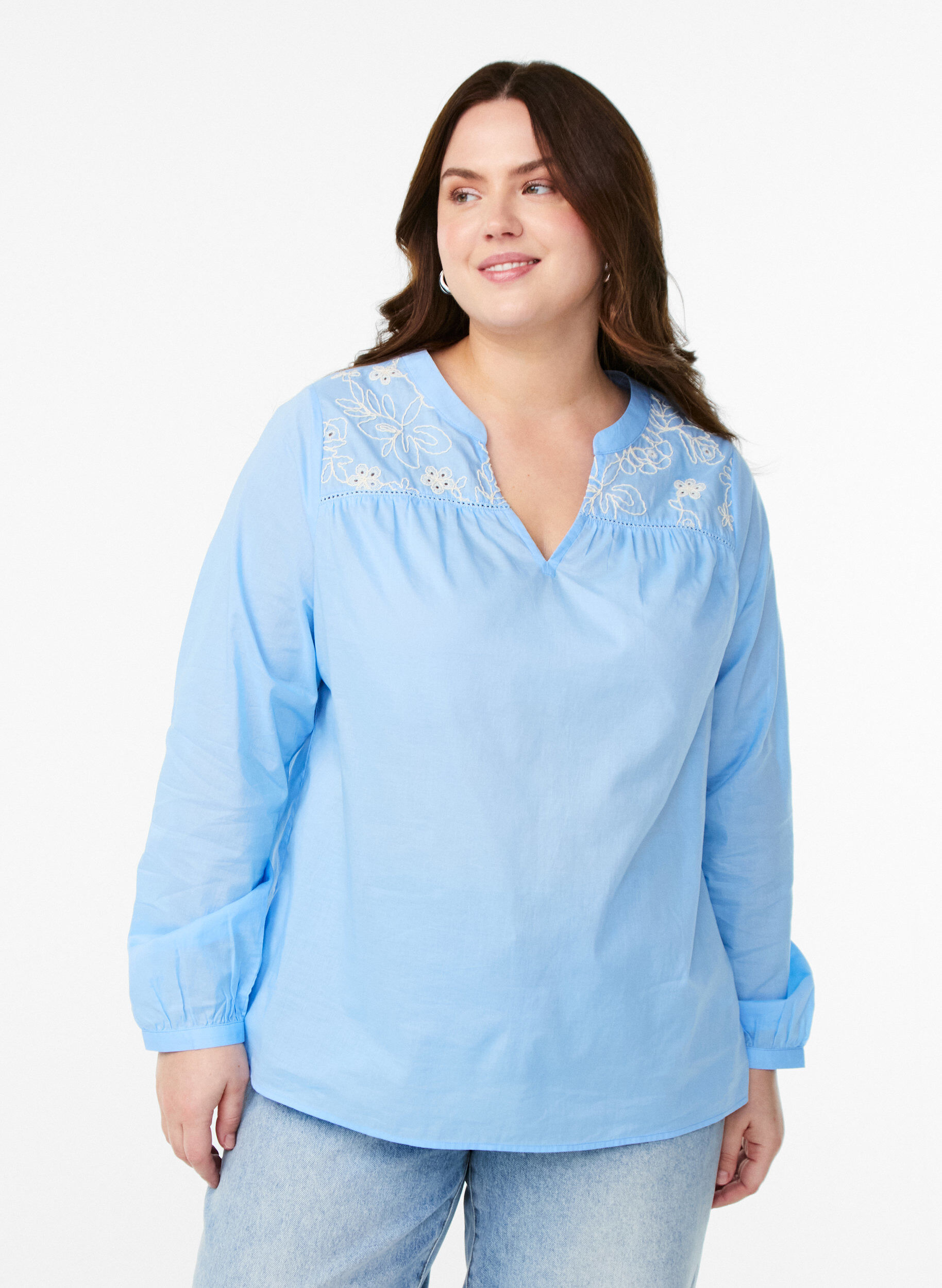 Zizzi Blouse met borduursels, Blauw, Model image number 0