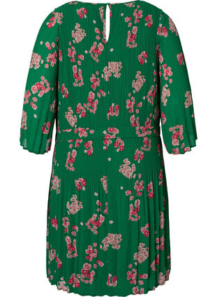 Bedrukte geplooide jurk met bindband, Jolly Green Flower, Packshot image number 1