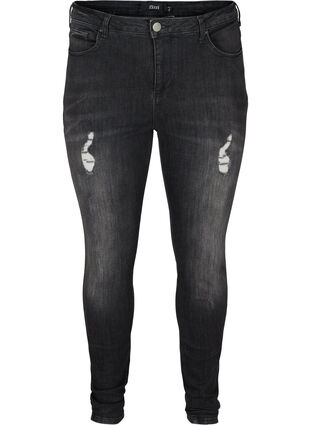 Amy jeans met slijtage details, Grey Denim, Packshot image number 0
