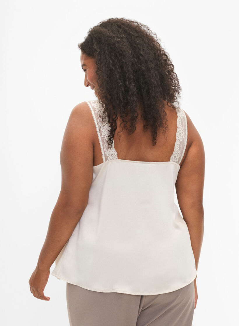 FLASH - Top met V-hals en kanten rand, Fog, Model image number 1