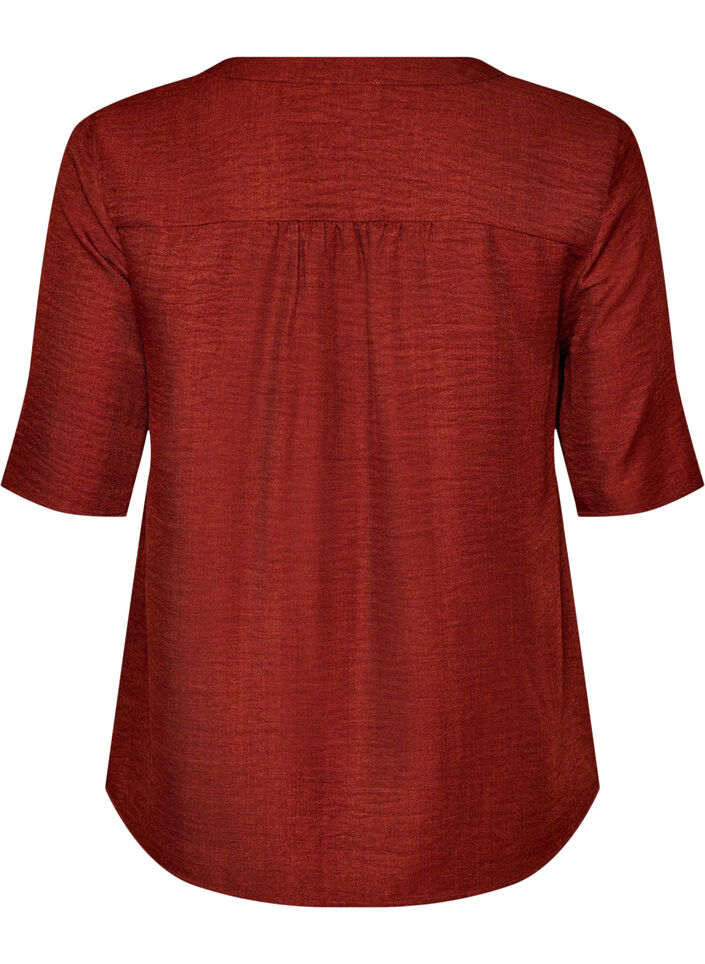 Overhemd blouse met V-hals en korte mouwen, Rood, Packshot image number 1