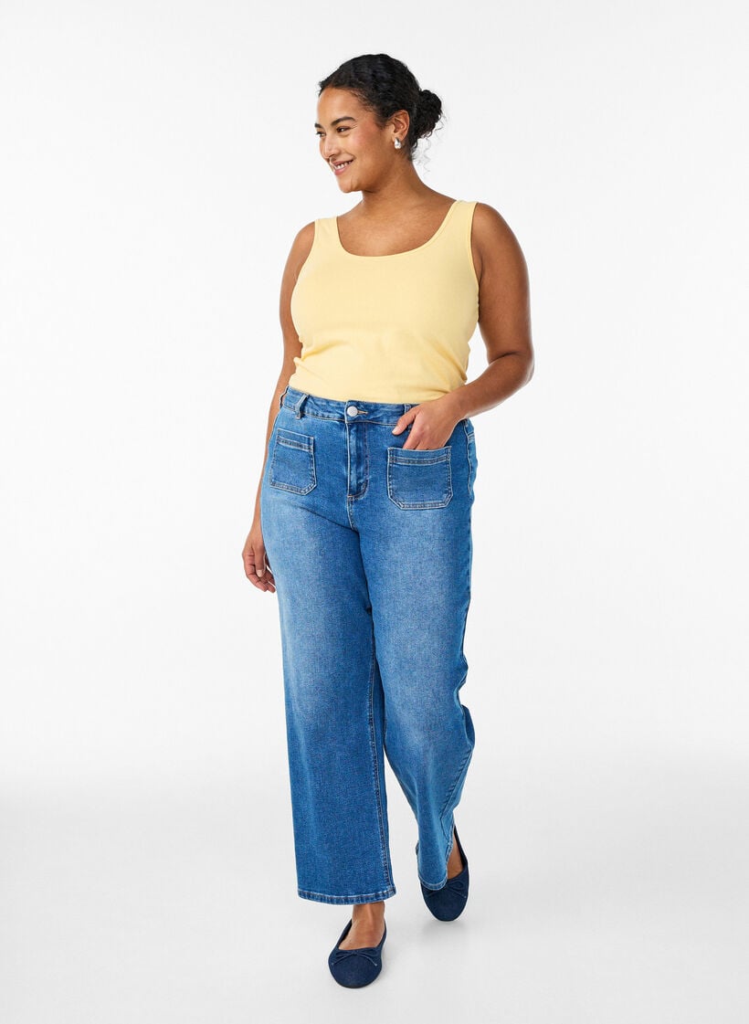 Effen basic top in katoen, Geel, Model image number 1
