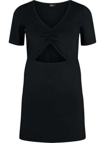 Korte jurk met uitsnede, Black, Packshot image number 0