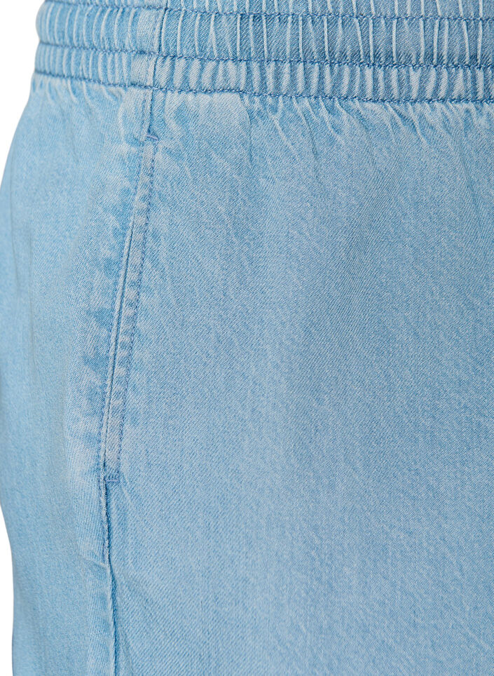 Denim-look shorts met een elastische tailleband en trekkoord, Blauw, Packshot image number 2