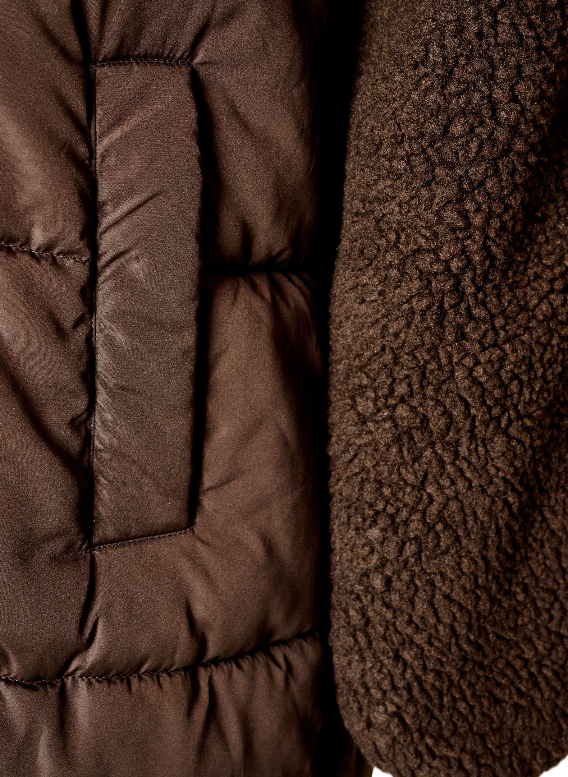 ZizziHalflange pufferjas met teddystof, Bruin, Packshot image number 3