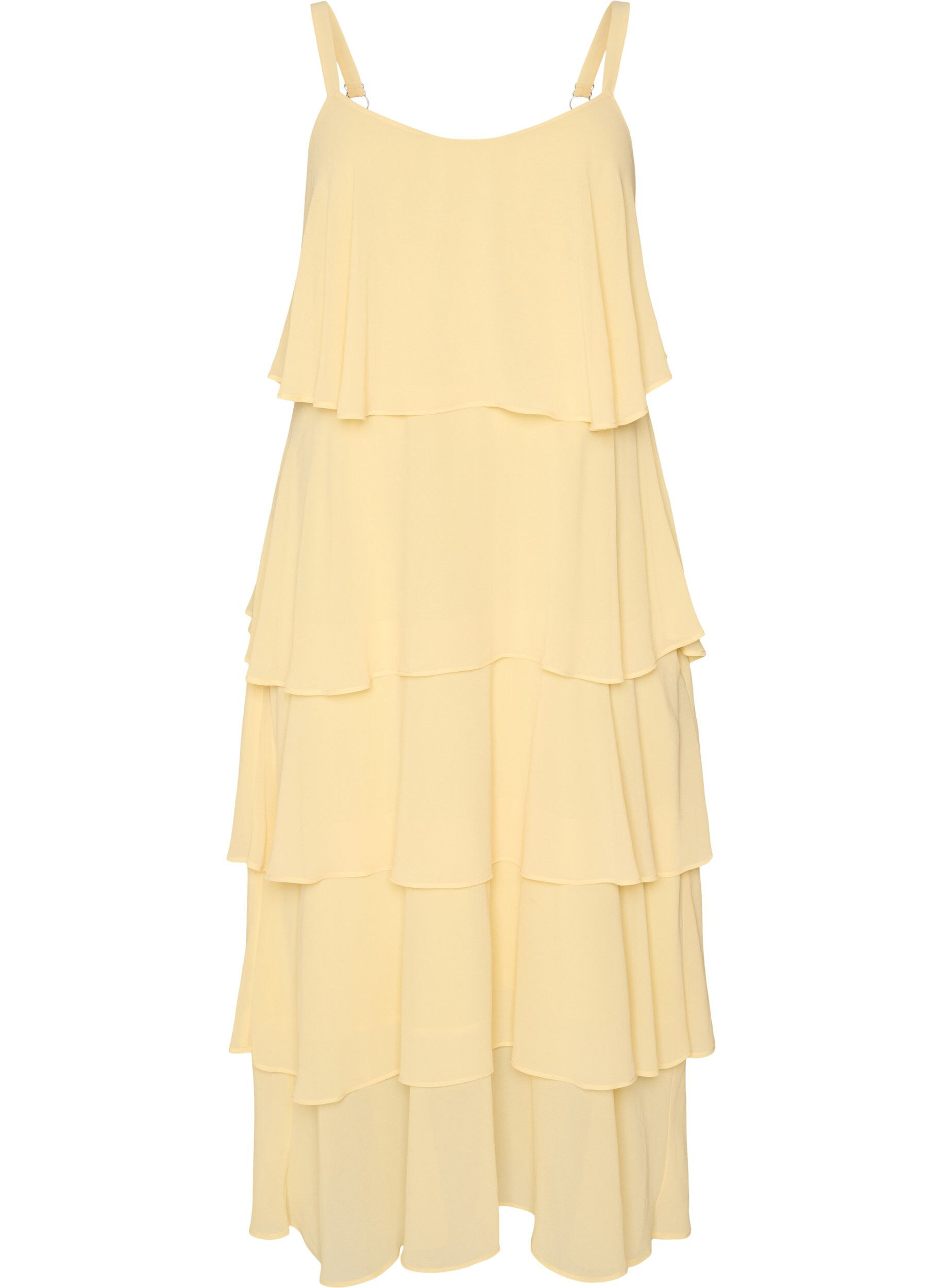 ZizziMaxi jurk met ruches en afneembare cape, Geel, Packshot image number 3