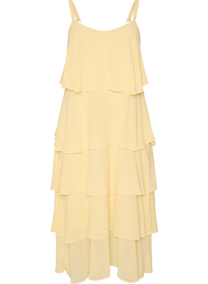 Maxi jurk met ruches en afneembare cape, Geel, Packshot image number 3