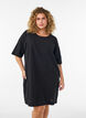 Katoenen jurk met korte mouwen en zakken, Zwart, Model image number 0