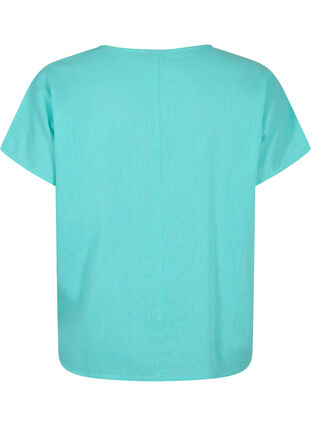 Katoenen blouse met korte mouwen van katoenmix met linnen, Turquoise, Packshot image number 1