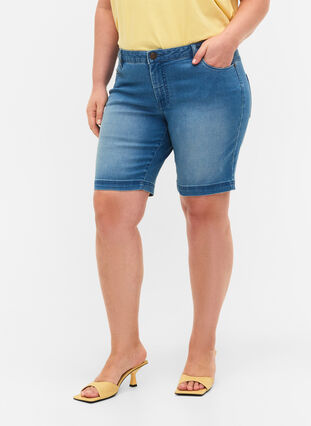 slim fit Emily shorts met normale taille, Light blue denim, Model image number 3