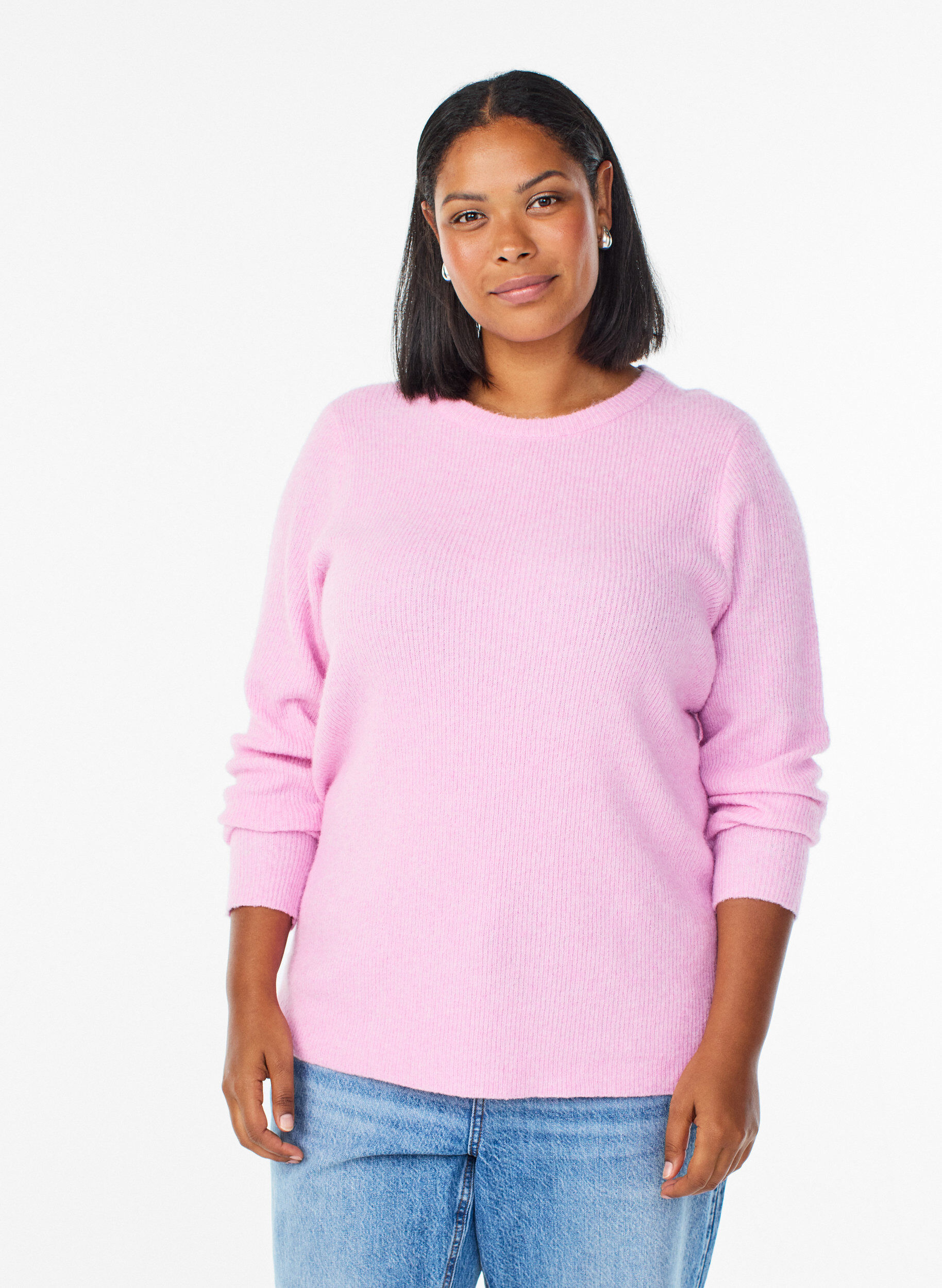 ZizziGem&ecirc;leerde gebreide blouse met ronde hals, Roze, Model image number 0
