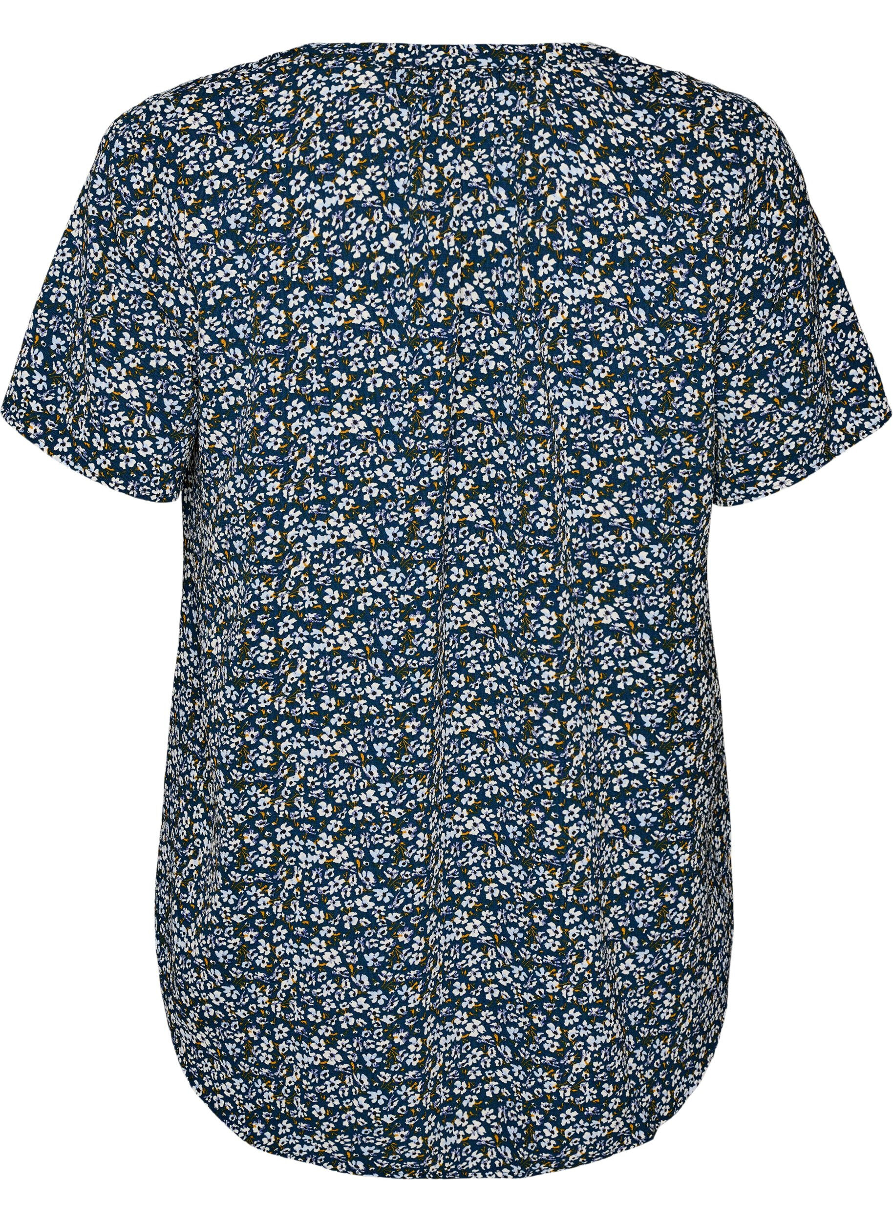 Zizzi Blouse met korte mouwen en v-halslijn, Blauw, Packshot image number 1