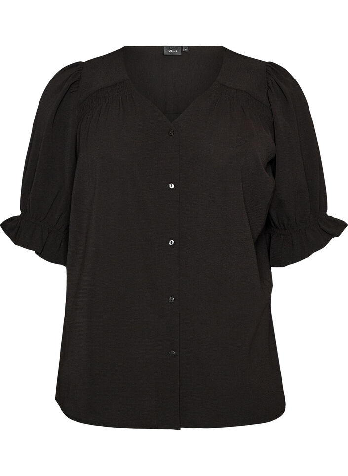 Shirtblouse met 1/2 mouwen, Zwart, Packshot image number 0