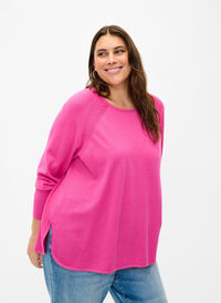 Gebreide blouse met raglanmouwen, Raspberry Rose Mel., Model