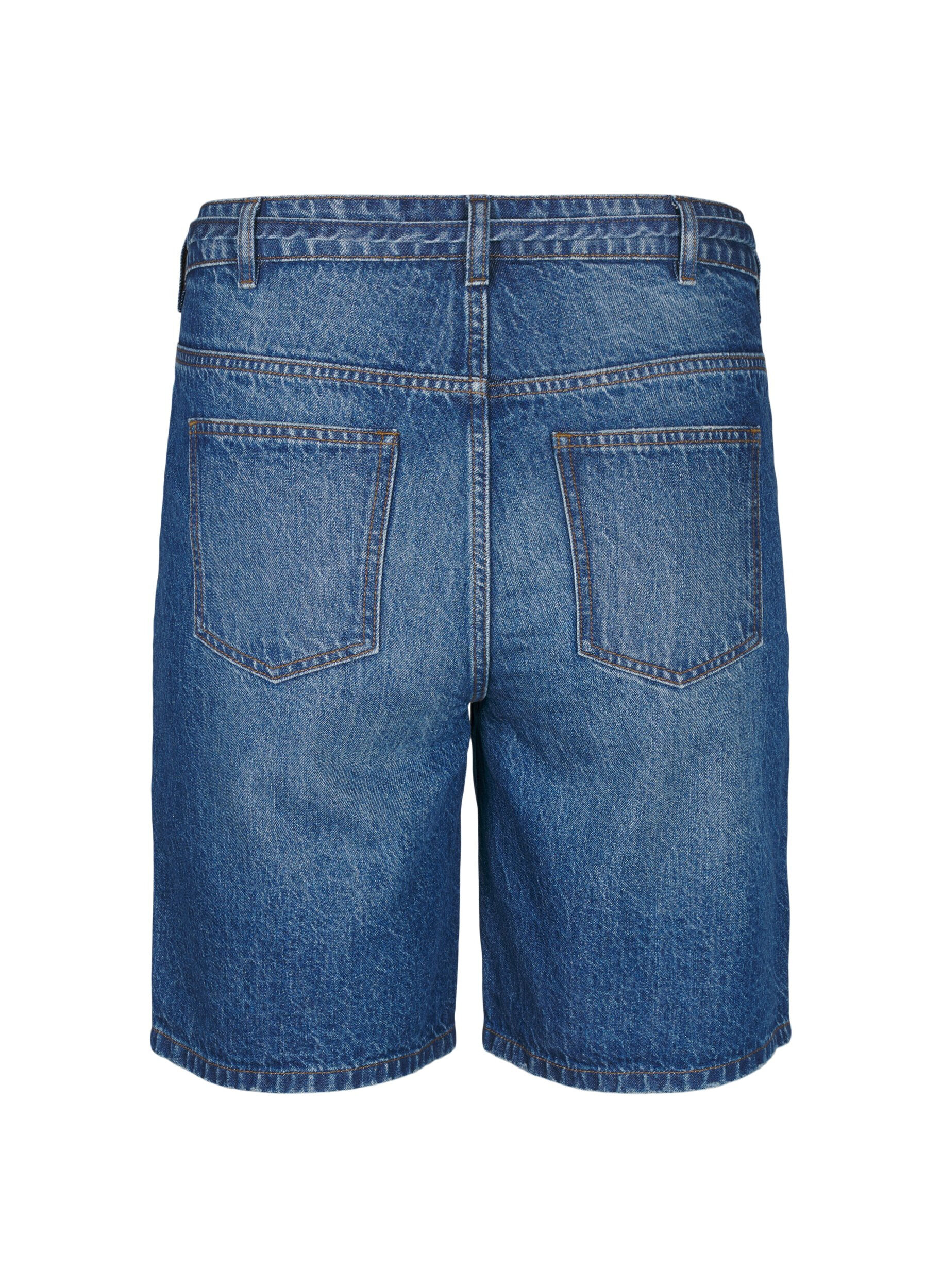 Zizzi Strakke pasvorm denim shorts met strikriem, Blauw, Packshot image number 1