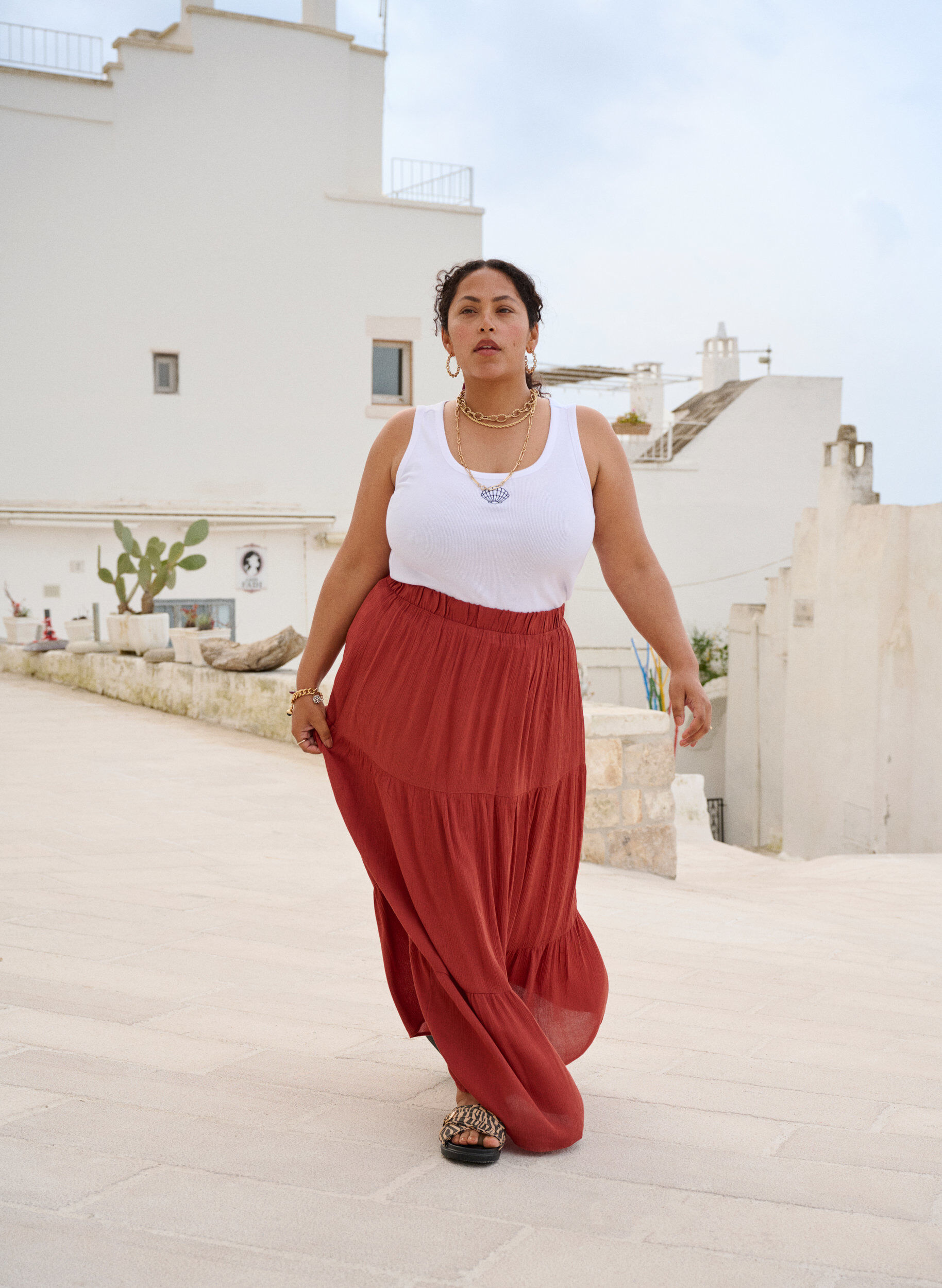 ZizziLange rok met elastiek in de taille, Rood, Image image number 0