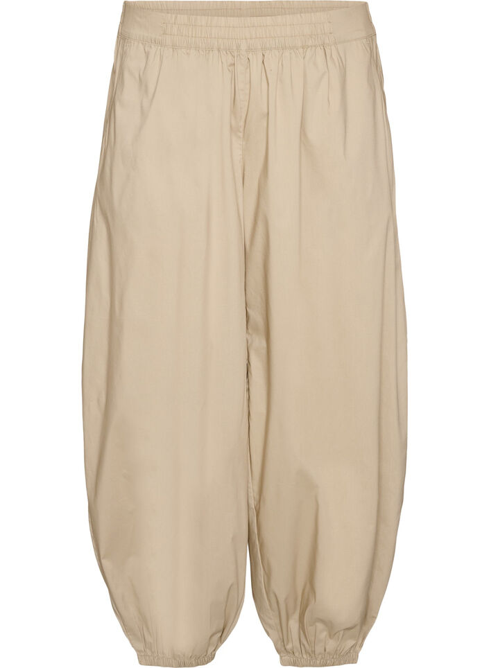 Ballonbroek met zakken en een elastische tailleband, Beige, Packshot image number 0