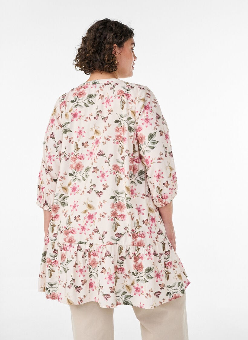 A-lijn tuniek in viscose met 3/4 mouwen, Vanille, Model image number 2