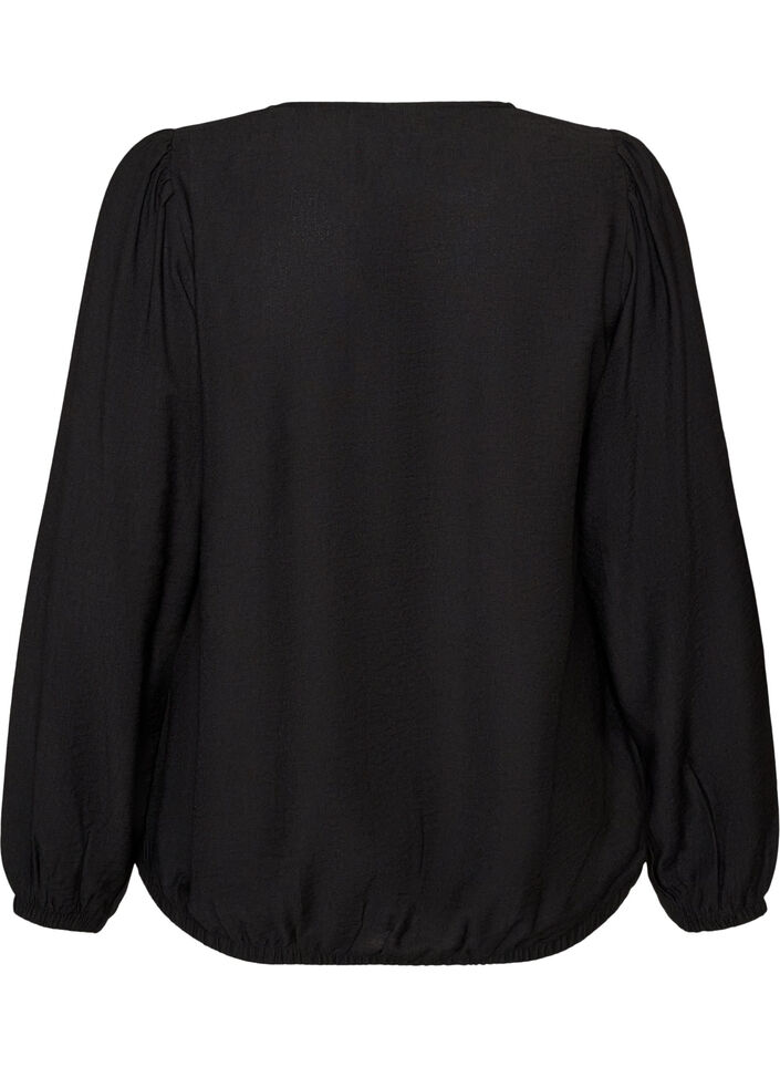Viscose blouse met V-hals en ballonvormig silhouet, Zwart, Packshot image number 1