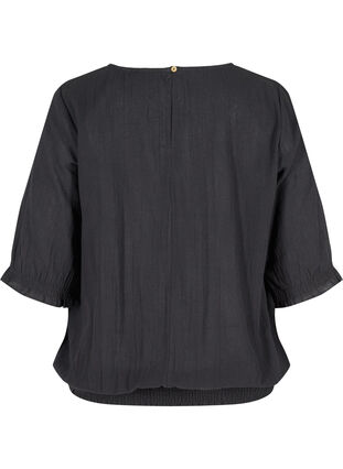 Katoenen blouse met smokwerk en korte mouwen, Black, Packshot image number 1