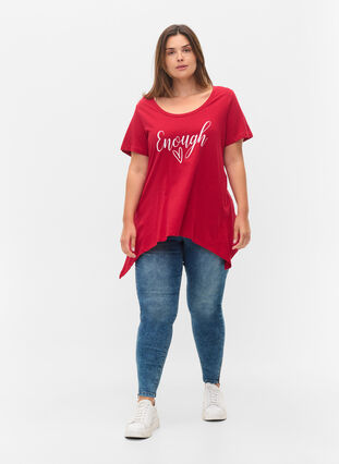 Katoenen t-shirt met korte mouwen en a-lijn, Tango Red ENOUGH, Model image number 2