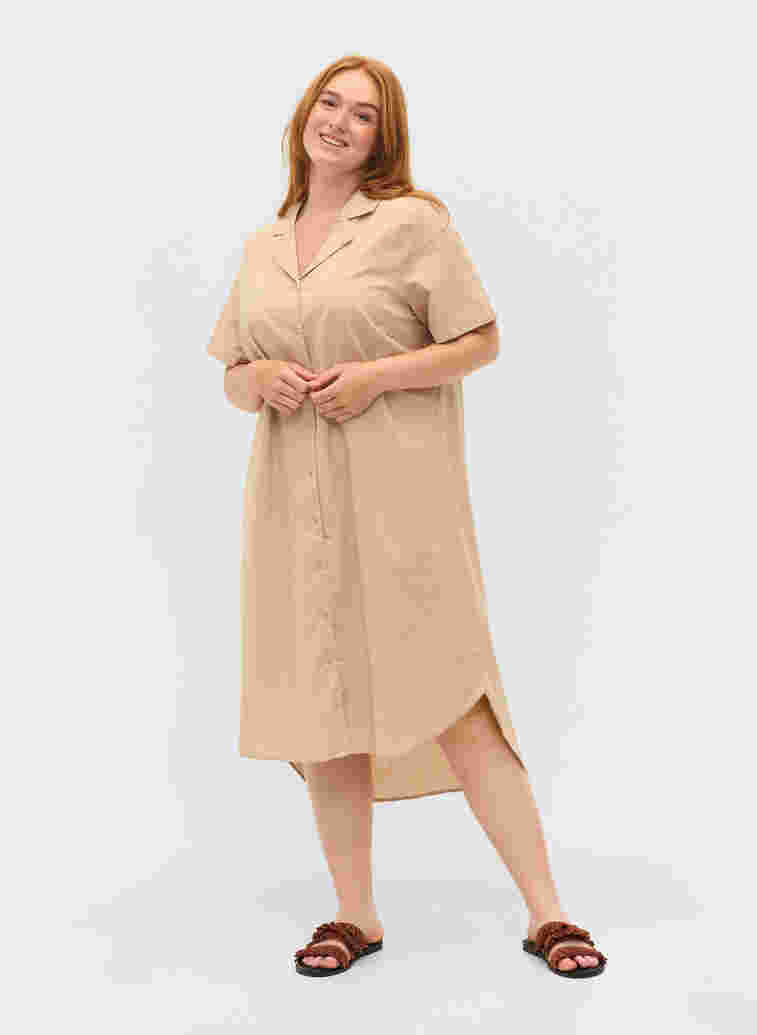 Lange katoenen blouse met korte mouwen, Humus, Model image number 2