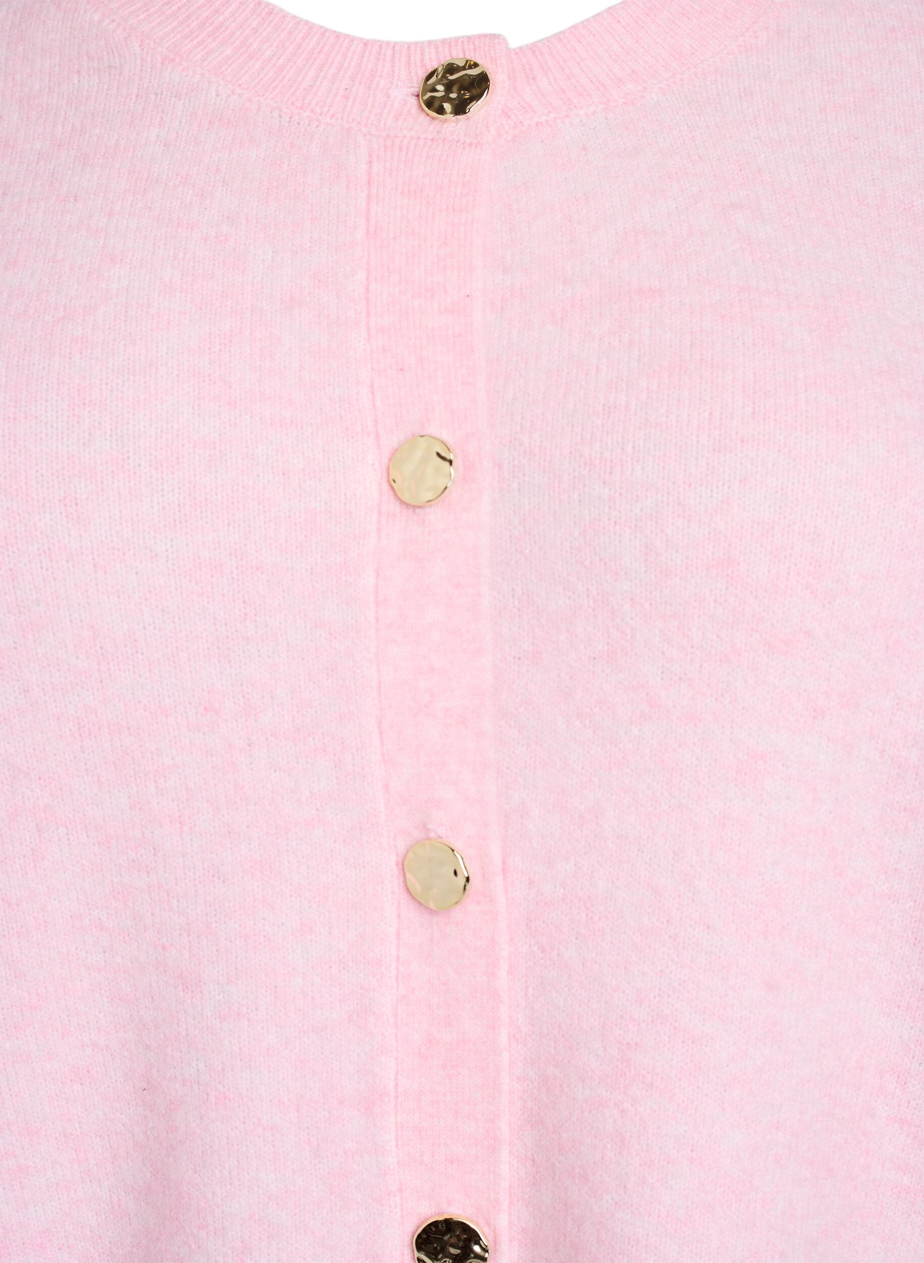 Zizzi Cardigan in zacht breisel met goudkleurige knopen, Roze, Packshot image number 2