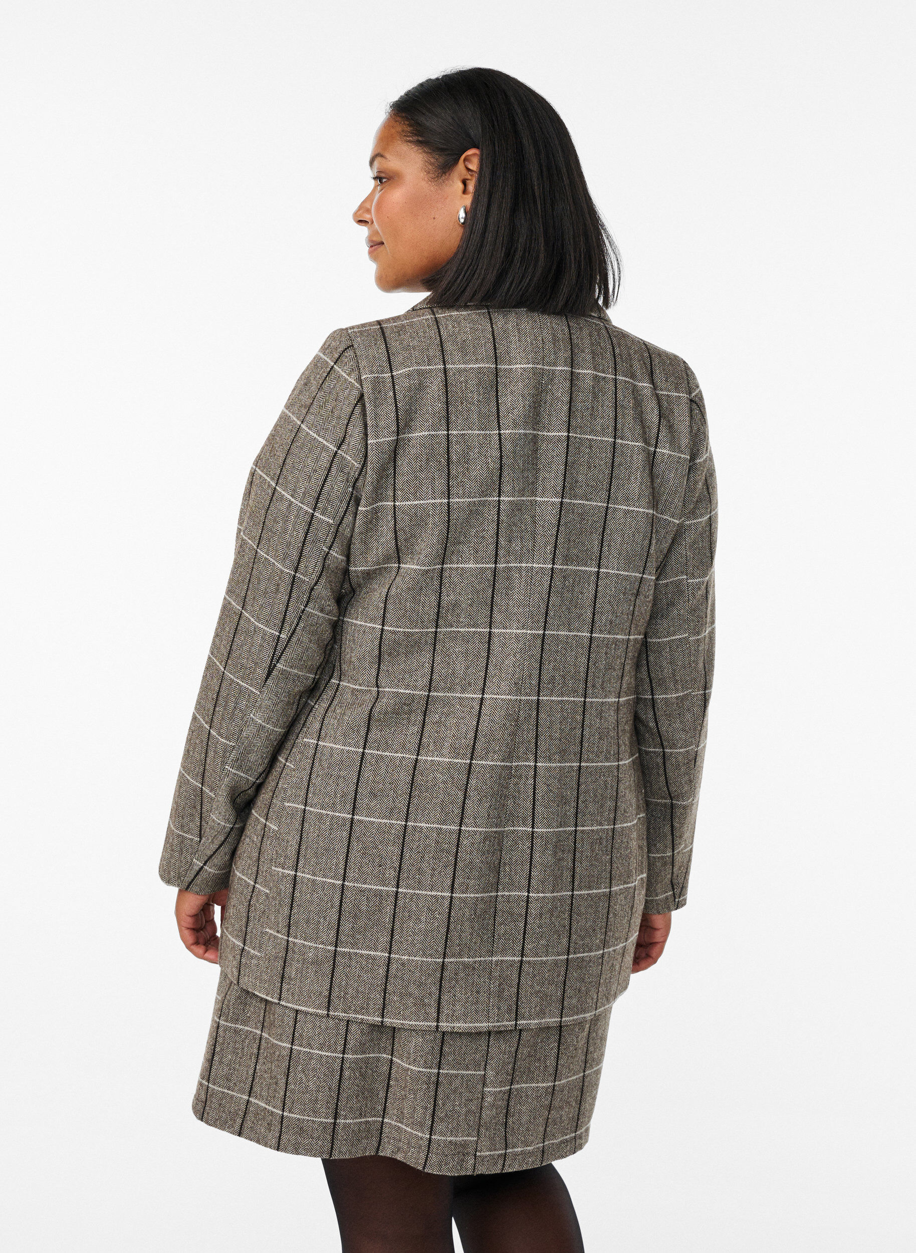 ZizziKlassieke geruite blazer, Grijs, Model image number 2