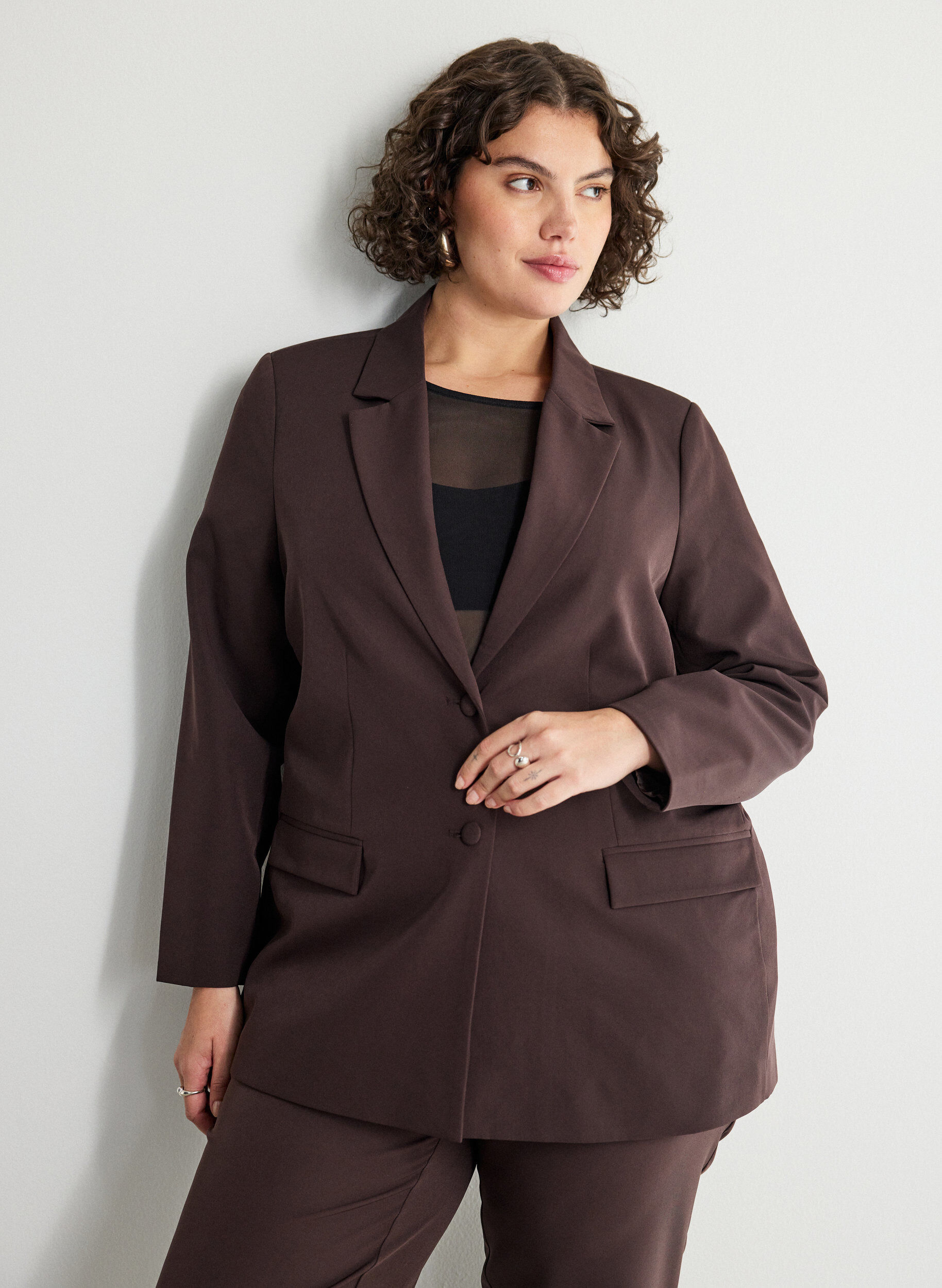 ZizziKlassieke blazer met knoopsluiting, Bruin, Model image number 0
