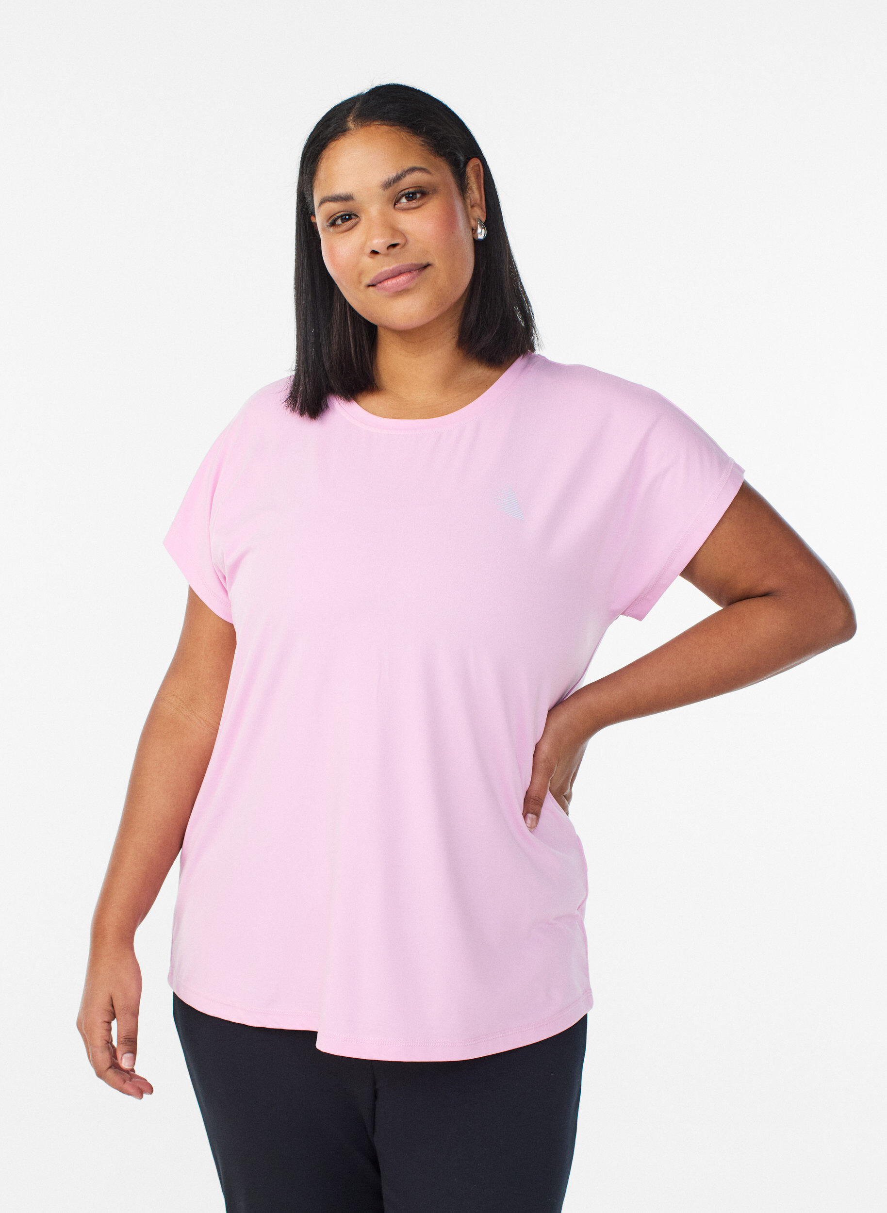 Effen gekleurd trainingsshirt, Roze, Model