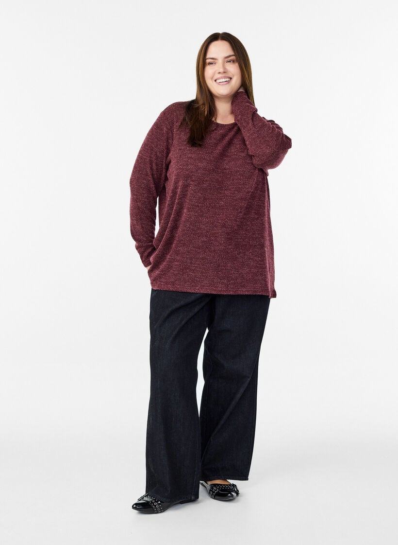 Blouse met lange mouwen en structuur, Donker Bordeaux, Model image number 1