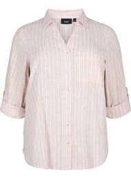 Shirtblouse met knoopsluiting van katoen-linnenmix, Sandshell White