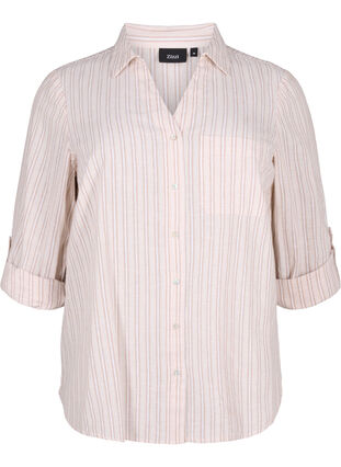 Shirtblouse met knoopsluiting van katoen-linnenmix, Sandshell White, Packshot image number 0