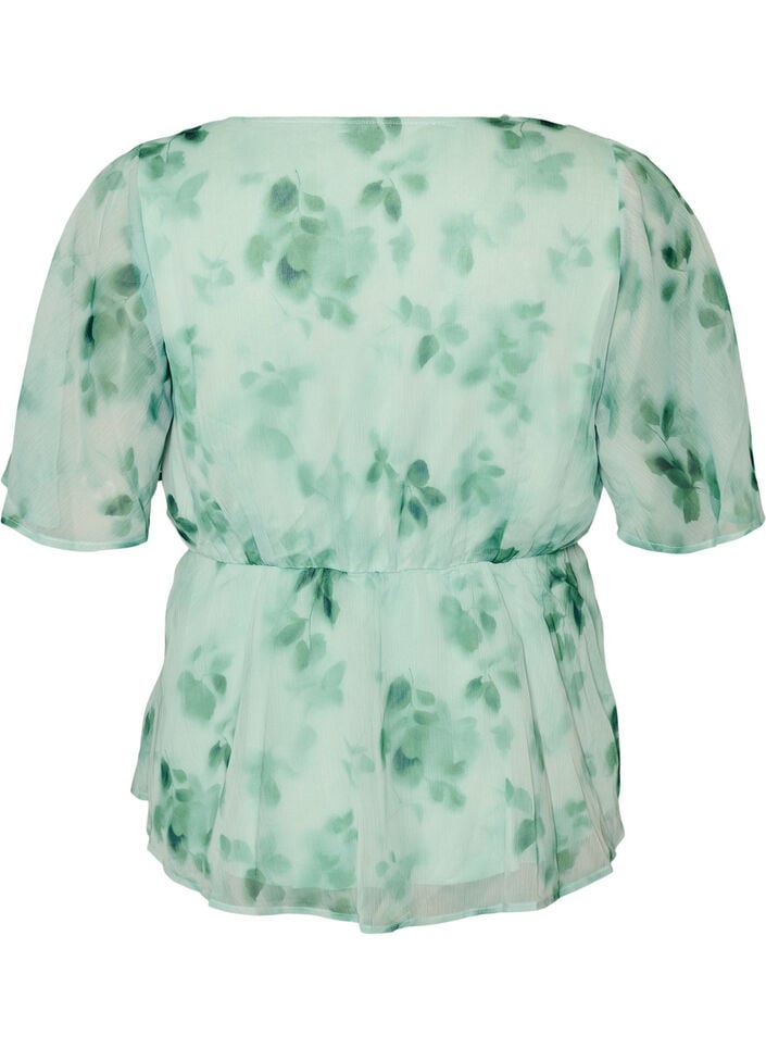 Bloemen chiffon blouse met korte mouwen, Groen, Packshot image number 1