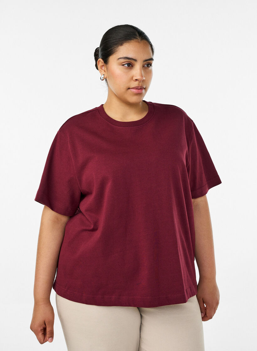 Boxy katoenen T-shirt, Rood, Model image number 0