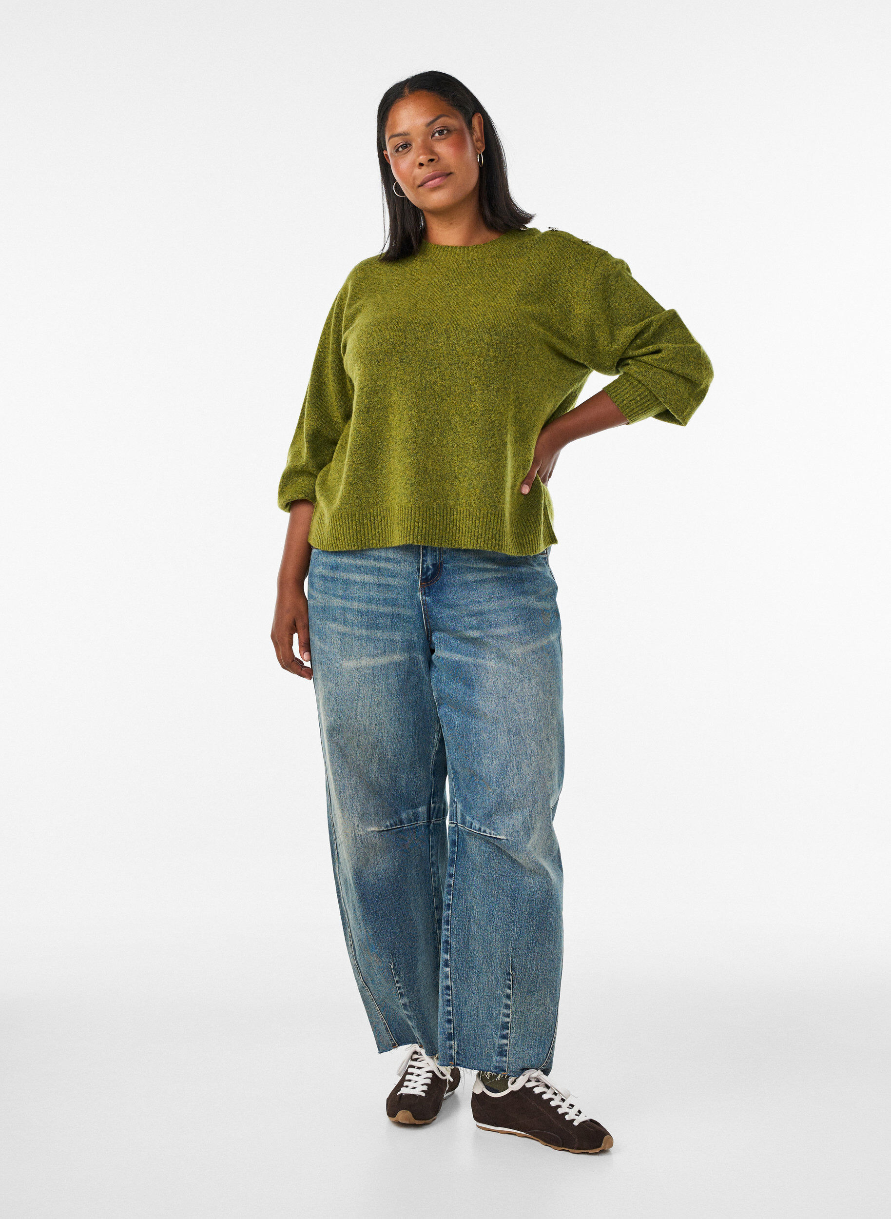 ZizziBreisel blouse met knoopdetail, Groen, Model image number 1