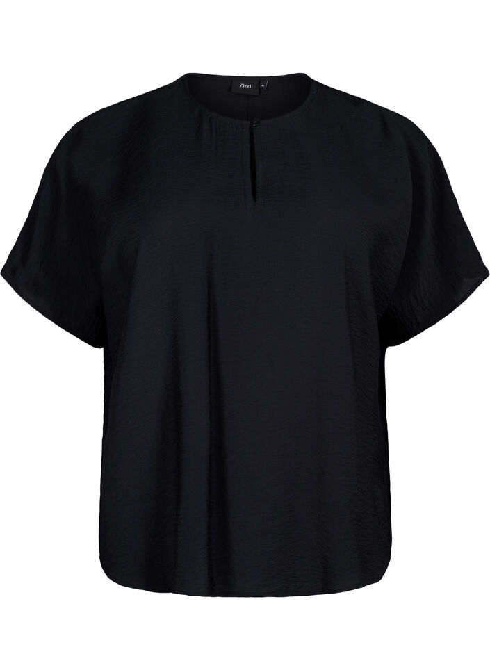 Blouse met korte mouwen van viscose, Black, Packshot image number 0
