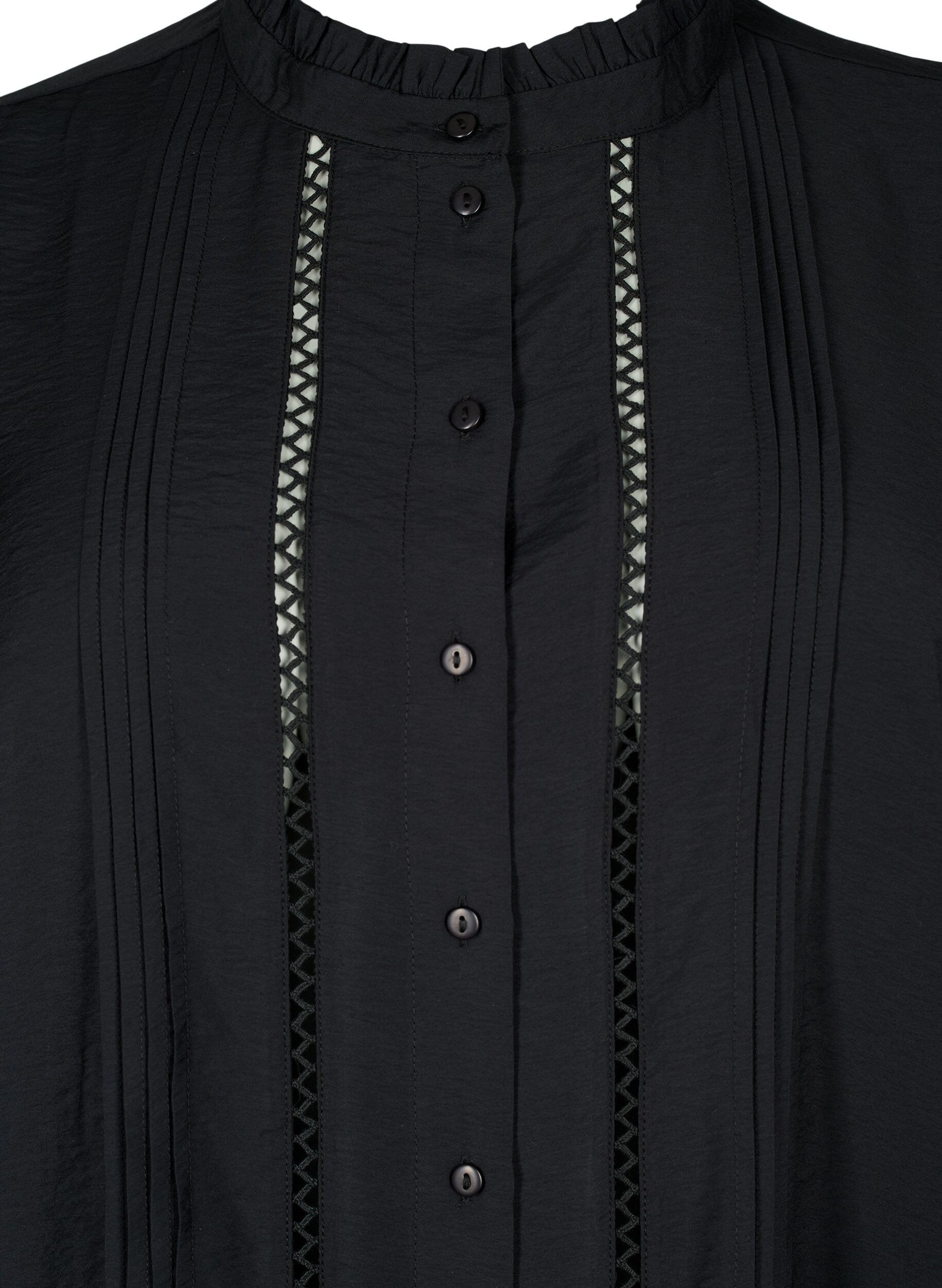 Zizzi Viscose overhemdblouse met rucheskraag, Black, Packshot image number 2