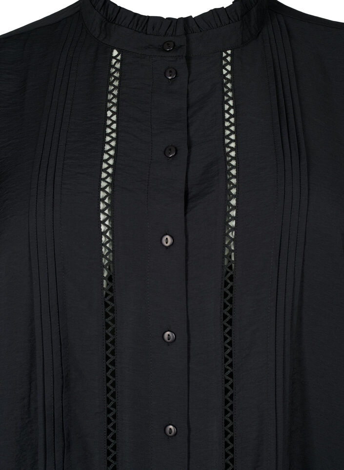 Viscose overhemdblouse met rucheskraag, Black, Packshot image number 2