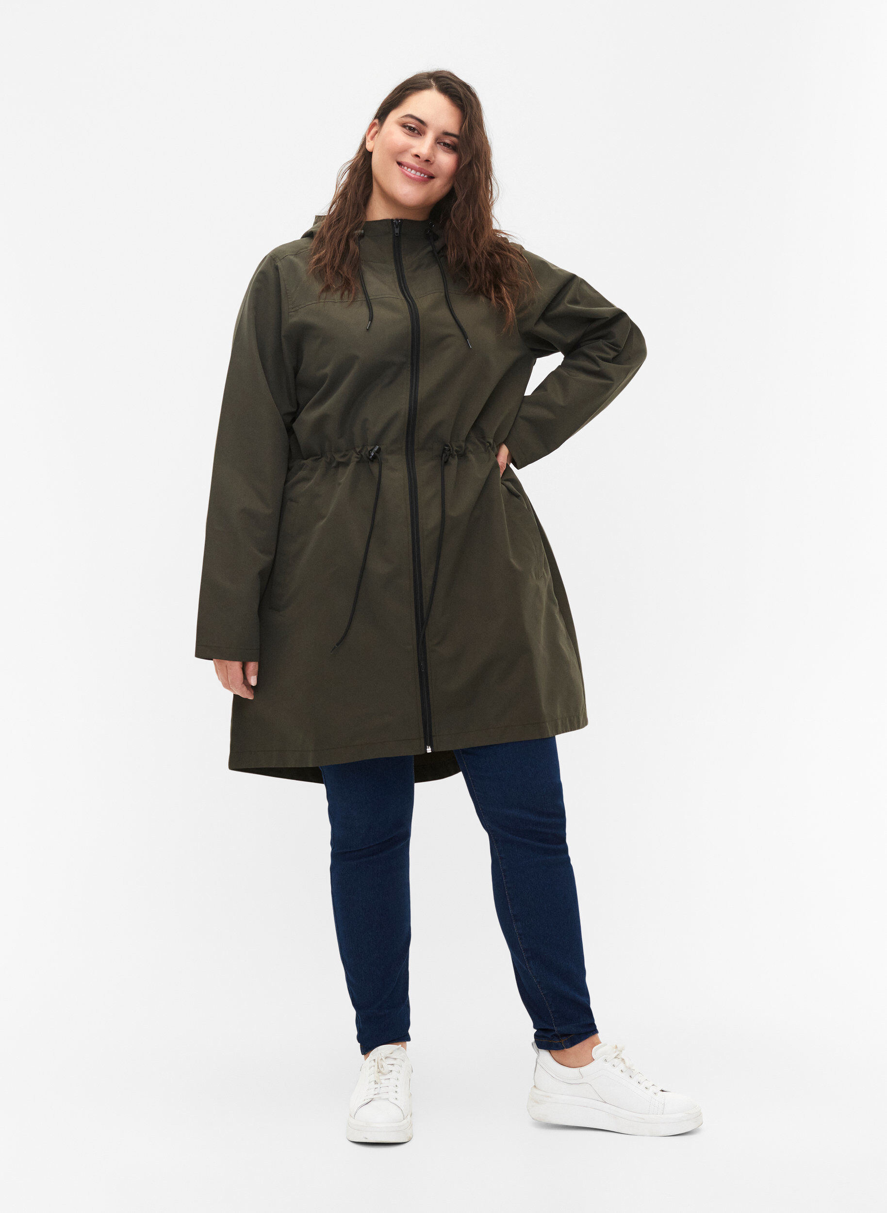 Zizzi FLASH - Waterafstotende parka met capuchon, Black Ink, Model image number 2